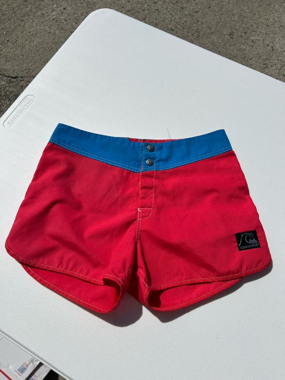 70s vintage quicksilver Red Boardshorts with Blue Waistband